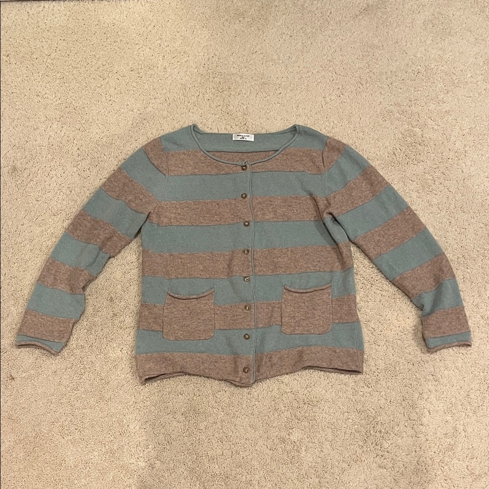 Japanese Striped Cardigan in Greenish Blue and Brown